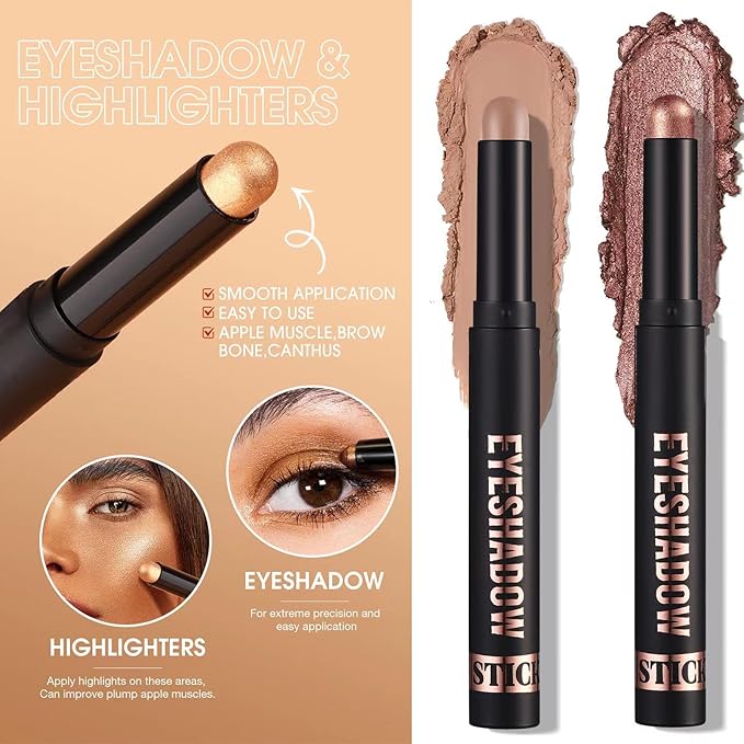 Silver Gray Grey Cream Eyeshadow Stick, Glitter Smooth Shimmer Eyeshadow Pencil Makeup, Hypoallergenic Waterproof Long Lasting Multi-Dimension Eye Shadow Highlighter Stick (14#)