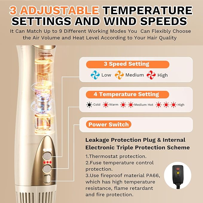 6 in 1 Hair Dryer Brush, 110,000 RPM High-Speed Blow Dryer Brush, No Heat Damage Hair Styler Auto Curler for Fast Drying, Curling, Volumizing, Straightening with Travel Bag