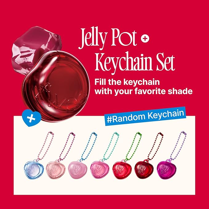 Glowy Jelly Pot + Keychain SET | Dewy Jelly Lip & Blush Color, Tinted Glow Jelly Balm, Dewy Buildable Finish – Sour Gummy (Berry Red) | 0.14 oz