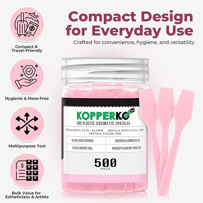 Mini Face Cream Spatula (2.5", 500 Pack) - Small Lotion Spatula Tool for Skincare, Creams & Crafts | Skincare Applicator for Mixing, Cosmetic, Face Mask | Disposable Makeup Paddles | Pink
