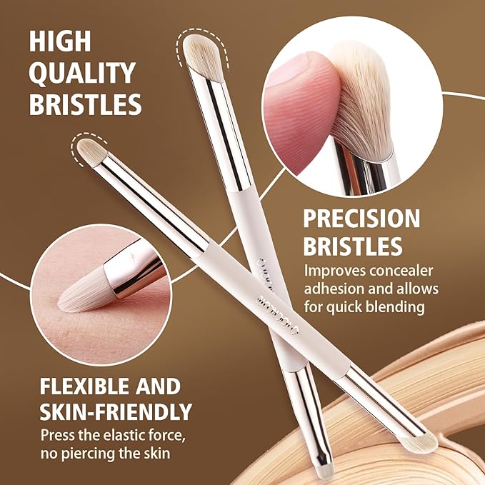 Base Perfection Duo - Foundation Brush & Double-Ended Concealer Brush Set with Skin-Friendly Bristles，Perfect for Blending Liquid,Buffing,Cream,Sculpting,Mineral Makeup(LC01 + LC02)