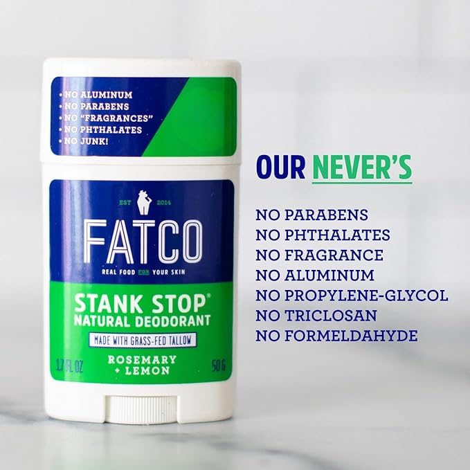 FATCO Stank Stop All Natural Deodorant with Tallow and Organic Coconut Oil – Rosemary + Lemon 2-Pack (1.7 oz)