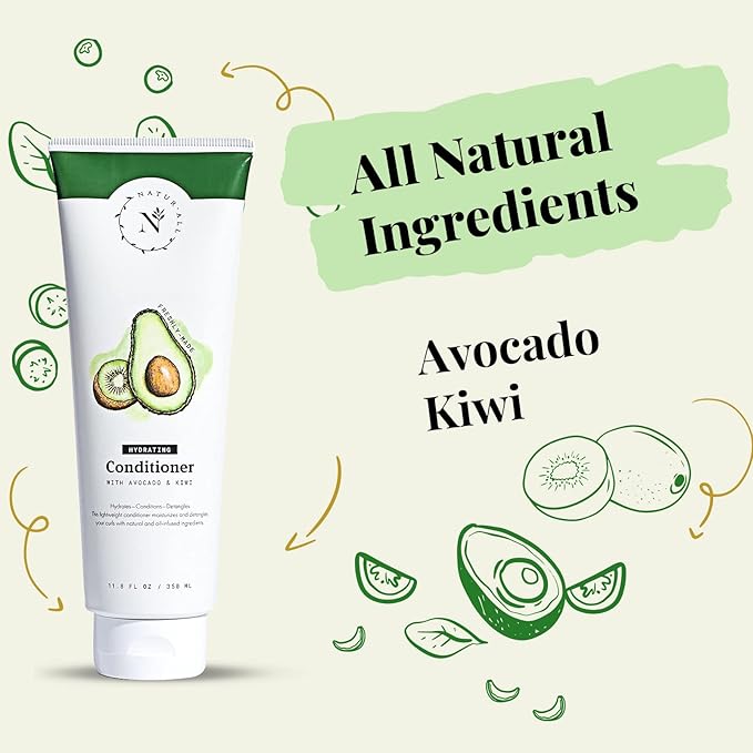 NaturAll Hydrating Hair Conditioner - All Natural with Avocado & Kiwi, Silicone Paraben & Cruelty-Free - Adds Moisture & Shine - For Dry, Frizzy Hair - 11.8 oz