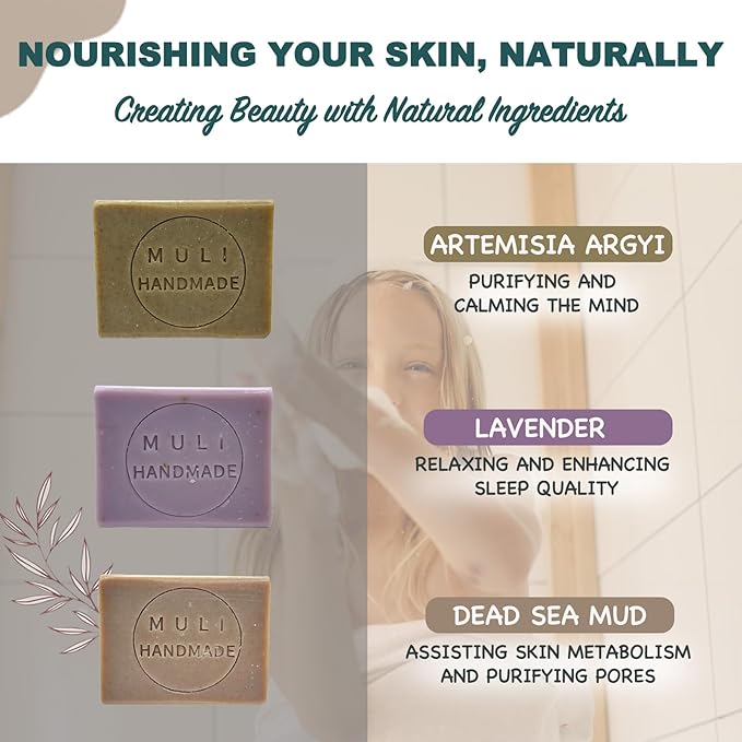 Natural Handemade Bar Soap for Men and Women with Essential oils, Scented Bar Soaps for Bath, Fragrance Gift Set (Pack of 3) Artemisia Argy