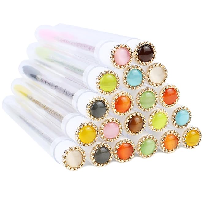 20pcs Mascara Wands Tube Reusable Lash Spoolies Pearl Gold Tube Eyelash Brush Tubes Spoolies Lash Extension Brushes Applicators Makeup Tools (CatE-Gold-MlX)