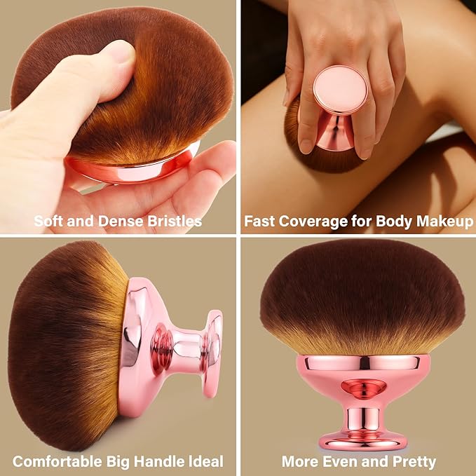 Extra Large Body Makeup Brush For Self Tanner, Leg Makeup &Bronzer Blend,90 mm Wide-headed Kabuki Brush Provides More Even &Pretty Application, Oval Face&Back Makeup Brush, Wet&Dry Use- Pink Rose Gold