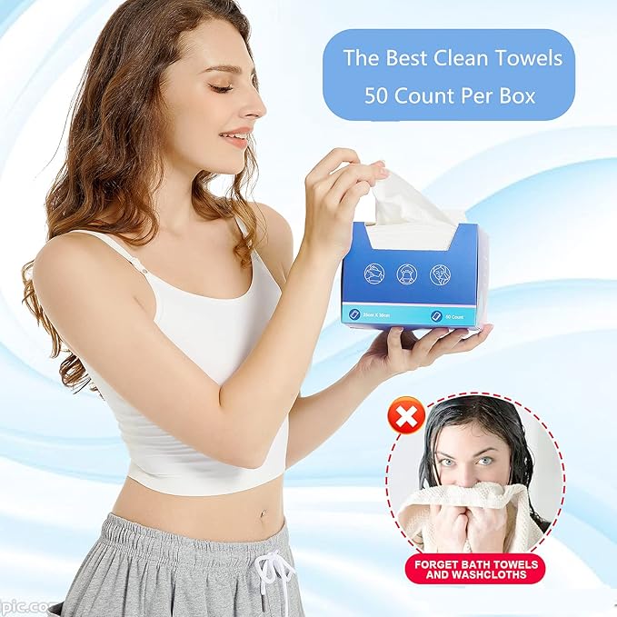 Disposable Face Towels Makeup Remover Wipes Super Soft and Thick Dry Cleaning Cloths (100Count (2Boxes))