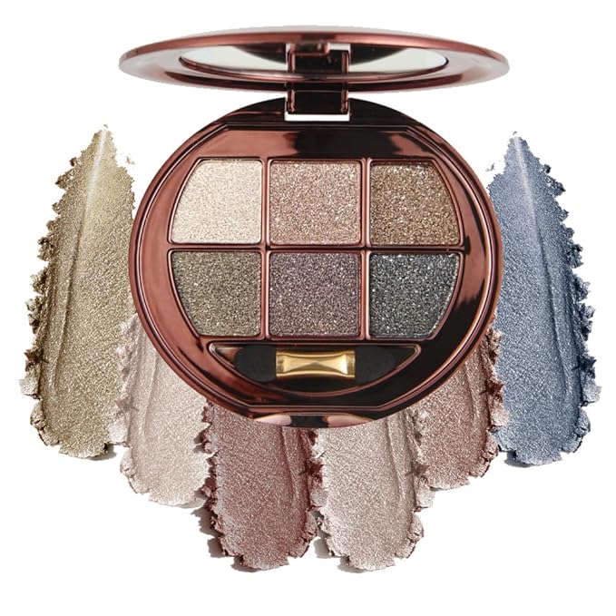 6-Color Glitter Eyeshadow Palette, Shimmer Pearlescent, Super Sparkle & Multi-Color Earth Tones, Waterproof, Sweatproof, Long-Lasting, Fine Texture for Vibrant, Smudge-Proof Eye Makeup-3212-2#
