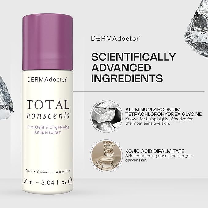 DERMAdoctor Antiperspirant for Women Sensitive Skin, Total NonScents Ultra-Gentle Illuminator, Unscented Clinical Strength Antiperspirant Deodorant for Men & Women; Hypoallergenic Roll On - 3.04 oz