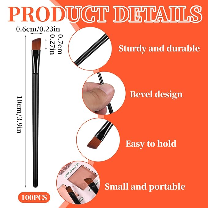 100 PCS Angled Eyeliner Brush Set, Eyebrow Brush Flat Eyebrow Tint Brushes Flat Eyebrows Tint Brushes Ultra Thin Makeup Brushs Fine Slanted Eyebrows Brushs Applicator Eye Makeup BrushApplicator