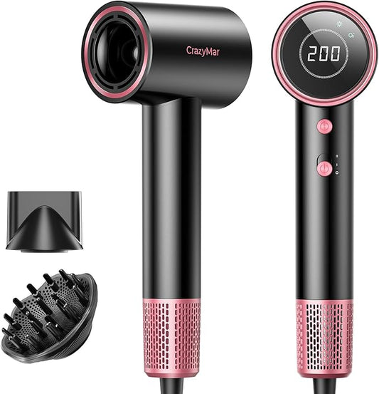 High Speed Hair Dryer, Travel Hair Dryer - 180,000 RPM/Min, 3 Min Fast Drying, 500 Million Negative Ions, Blow Dryer with 4 Temperature and 2 Speed Settings, Hair Dryers for Home & Travel