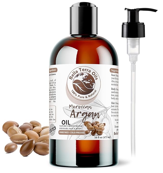 Bella Terra Oils - Argan Oil 16oz - Unrefined & Pure, Unlock the Magic of Moroccan Argan, Immerse in Natural Hair & Skin Nourishment