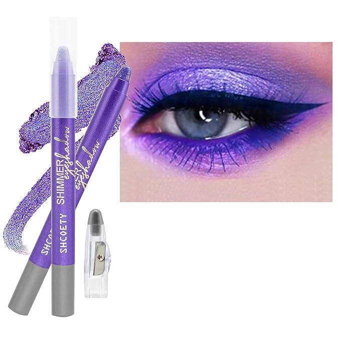 Purple Eyeshadow Stick - Blendable Creamy Eye Brightener, Waterproof Long Lasting Crayon, Smooth Shimmer Shadow Highlighter Liner Makeup. #3 Purple Shimmer