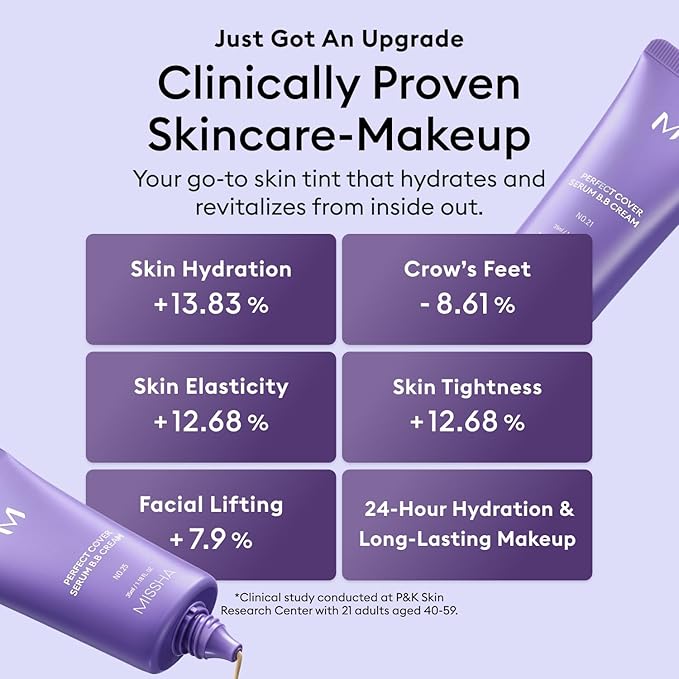 MISSHA M PERFECT COVER SERUM BB CREAM No.27 Honey Beige- Medium with Cool/Neutral Undertone, BB Cream by Cardi B Pick, Skin Tint, Tinted Moisturizer, Skin Care Foundation Makeup, 1.18 Fl oz