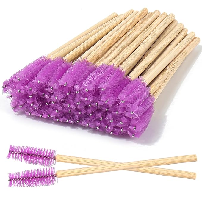 MyAoKuE-UP 100 Pack Bamboo Handle Mascara Wands Disposable Eyelash Brushes Eco-friendly Lash Extension Tool, Purple