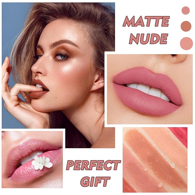 Matte Nude Lipstick Velvet Lip Gloss Non-Fading Non-Sticky Cup Nude Lipstick Matte Lip Stain Long Lasting Waterproof Lipstick for Women Girls Daily Lip Makeup-610 Oolong Tea
