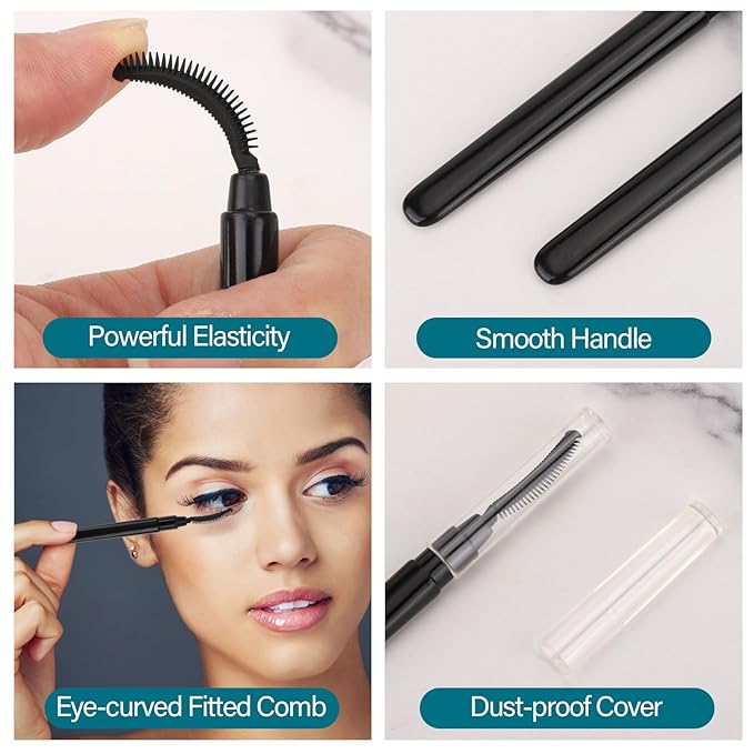 12 Pcs Mascara Wands Reusable Silicone Eyelash Brushes Spoolies Eyebrow Brushes Black with Lid
