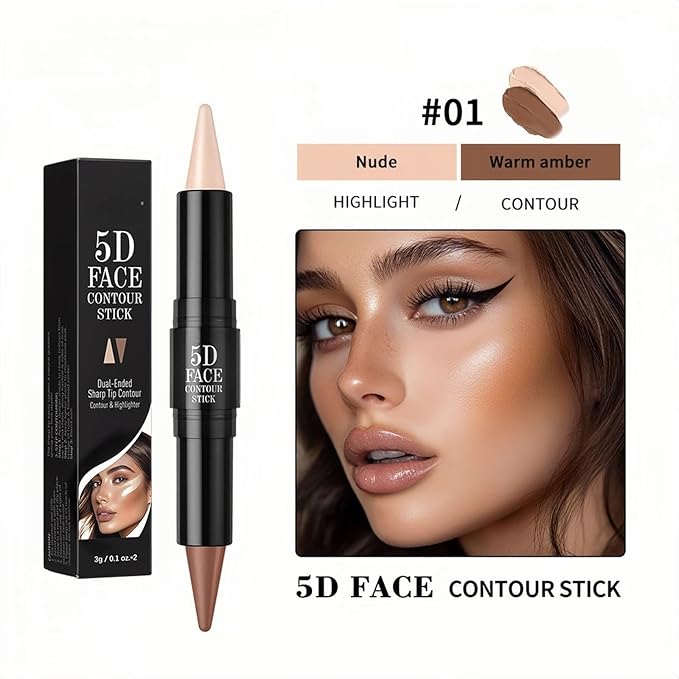 MAEPEOR 2-in-1 Contour Highlighter Stick Non-greasy and Non-drying Contour Pen Long Lasting Waterproof Face Brighten Contouring Makeup Pen (01 Nude & Warm Amber)