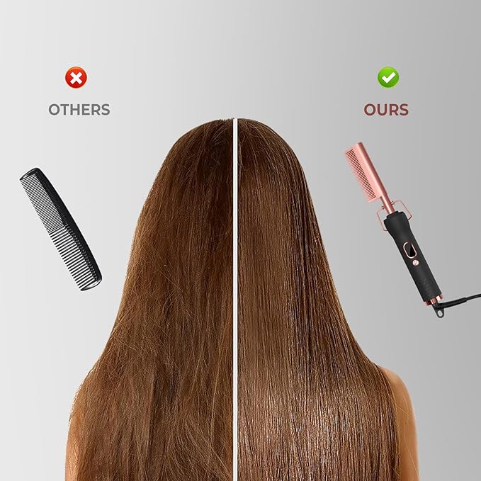 Hot Comb,Travel Curling Iron Double Voltage 110-240V with European Plug Adapter,12 Temp Settings Straightening Comb for Black Hair,Pressing Combs for Straight/Curling
