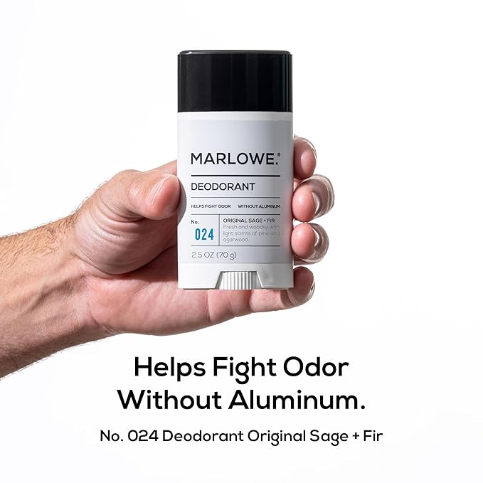 MARLOWE. No. 024 Mens Deodorant 2.5 oz, Natural Deodorant for Men, Aluminum Free Stick, Made with Coconut Oil, Shea Butter & Jojoba, Only No-Nonsense Ingredients, Sage & Fir Scent