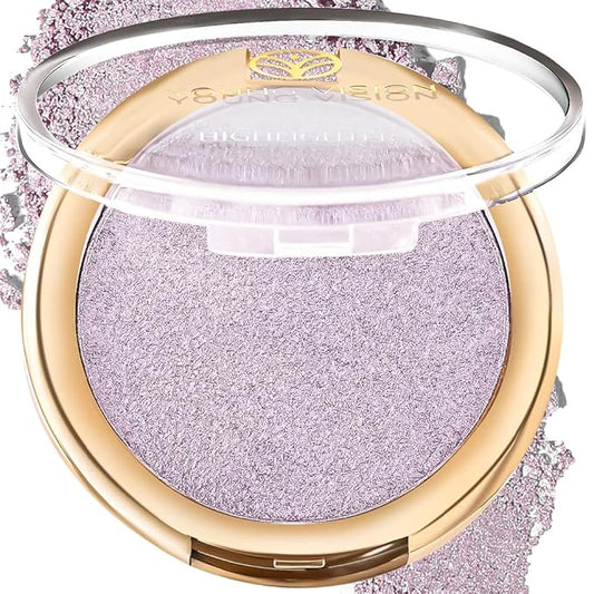 YOUNG VISION Pressed Powder Highlighter, Baked Natural Glow Contour Powder & Face Highlighter, Cruelty Free, Shimmer Highlighting Makeup for Face, Eye, Eyeshadow, Body, Skin (Purple)