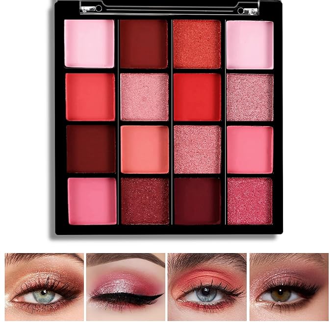 Boobeen Colorful Eyeshadow Palette Makeup-16 Colors, Matte and Glitter Eyeshadow, Bright Eyeshadow palettes, Blendable, Easy to Build Dramatic Glamour Looks (Peach)