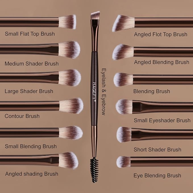 MAGEFY 20 Pcs Makeup Tool Set,13 Eye Makeup Brushes Professional Eyeshadow Makeup Brushes Set for Eyeshadow, Eyebrow, Eyeliner, Blending Concealer-Coffee Brown