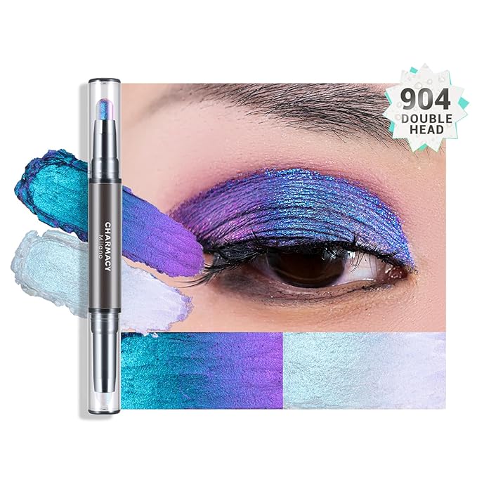 CHARMACY Multichrome 2 in 1 Cream Eyeshadow Stick, Waterproof Eye Brightener Highlighter Stick Makeup, High Pigmented, Smudge-Proof, Vegan & Cruelty-Free (#904)