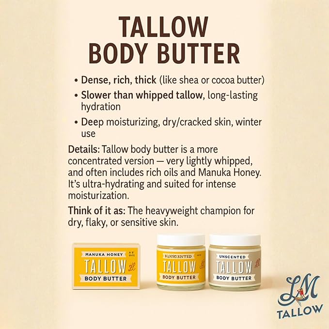 Manuka Honey + Rosehip Tallow Body Butter - Deeply Nourishing & Repairing Natural Skincare 9oz