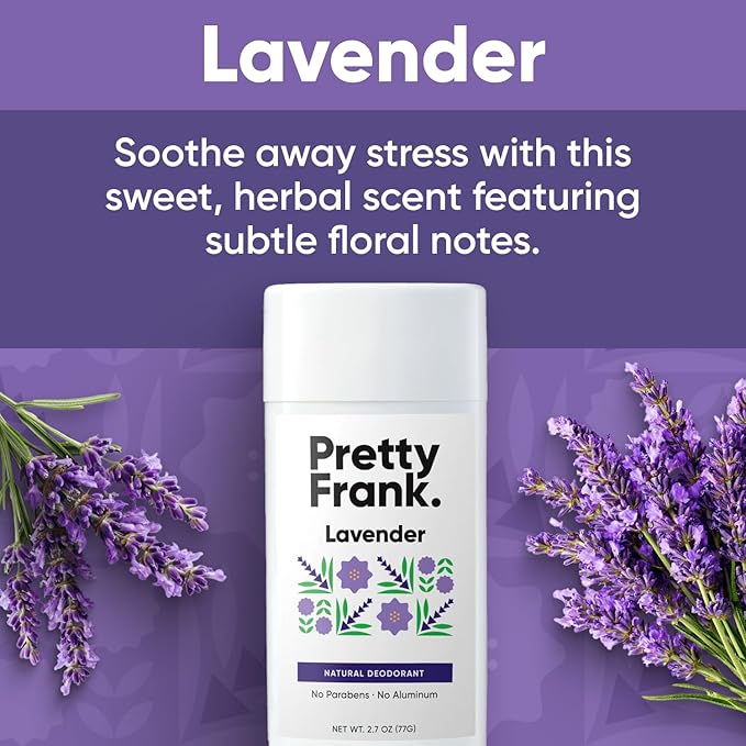 Pretty Frank Natural Aluminum-Free Deodorant Stick, Lavender (1-Pack) | All-Day Odor Control for Women & Men | Effective, Skin Soothing Formula with Safe, Organic Ingredients and Essential Oils
