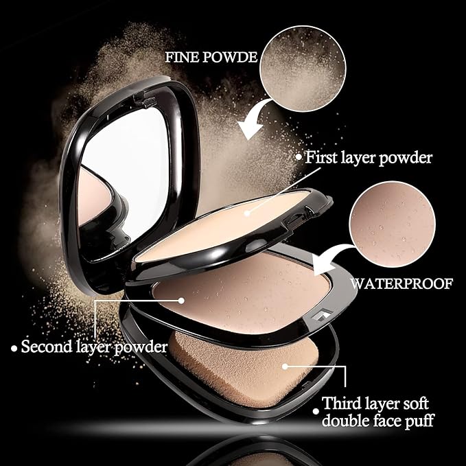 Boobeen 2 Layers Setting Powder - Matte Finishing Face Powder Compact - Light Shade - Long-Lasting Oil Control