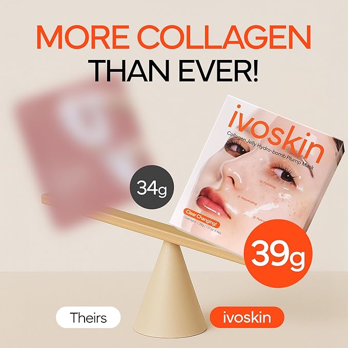 Collagen Jelly Hydro-bomb Plump Mask, Hydrating 39g x 4ea Real Collagen Mask, Firming and Moisturizing for Glow Skin, Collagen Water over 670,000 ppm