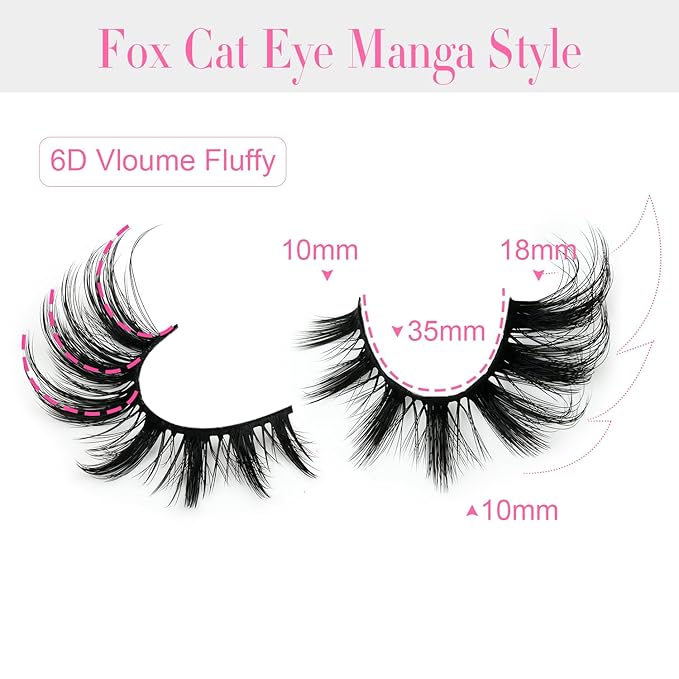 𝗖𝗮𝘁 𝗘𝘆𝗲 𝗟𝗮𝘀𝗵𝗲𝘀 𝗠𝗮𝗻𝗴𝗮 𝗙𝗼𝘅 𝗘𝘆𝗲 False Eyelashes 18mm Wispy Flase Lashes Manhua Faux Mink Fluffy Dramatic Fake Eyelashes Volume Anime Strips Pack 14 Pairs by EMEDA(Cat Eye CK08)