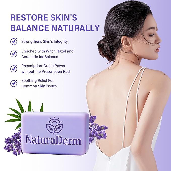 Natura Derm Lavender Tea Tree Facial & Body Soap – Gentle Cleansing Bar for Oily & Sensitive Skin, Refreshing, Plant-Based Formula (1pc)
