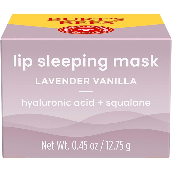 Burt’s Bees Back To School Dorm Essentials, Lavender Vanilla Lip Sleeping Mask, With Hyaluronic Acid and Squalane Moisturizer To Instantly Hydrate Lips, Overnight Mask and Treatment, 0.45 oz.