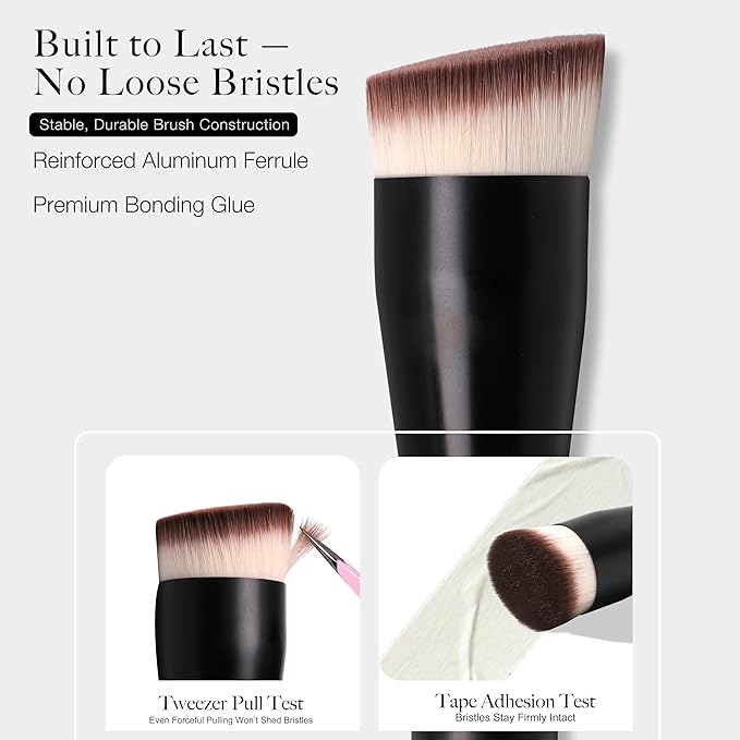 JoMay Flat Top Kabuki Foundation Brush for Liquid Makeup – Vegan Makeup Brush for Liquid, Cream & Powder – Dense, Soft Bristles for Flawless, Streak-Free Finish – Black