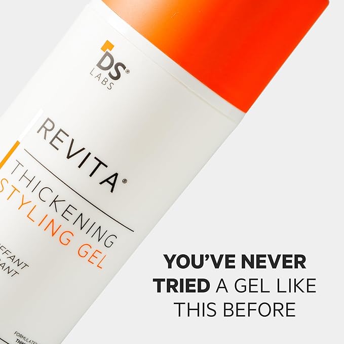 DS Labs Revita Hair Styling Gel for Men - Medium Hold, Volumizing & Thickening with Ginseng, Zinc & Caffeine, Water-Based Formula for Stronger-Looking Hair, No Flakes or Residue, 3.4 Fl Oz