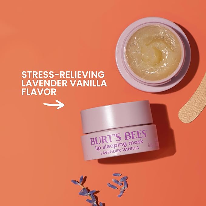 Burt’s Bees Back To School Dorm Essentials, Lavender Vanilla Lip Sleeping Mask, With Hyaluronic Acid and Squalane Moisturizer To Instantly Hydrate Lips, Overnight Mask and Treatment, 0.45 oz.