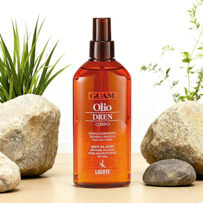 GUAM Dren Anti-Cellulite Massage Oil – Lymphatic Drainage & Water Retention Relief – Essential Oils for Skin Firming & Toning (200 ML)