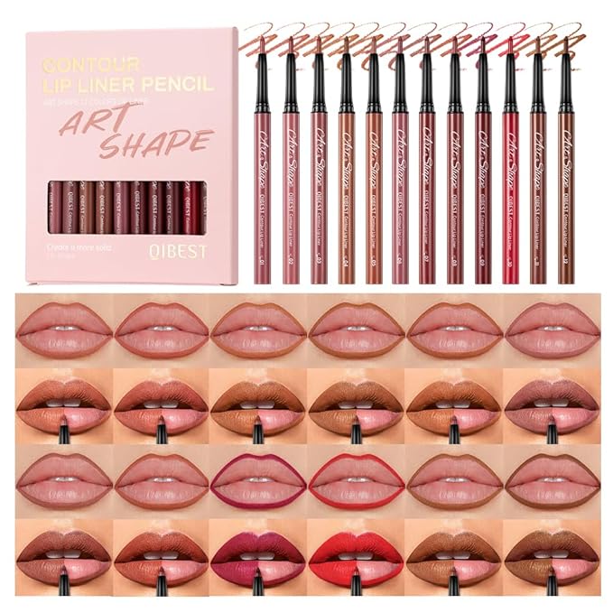 12 Colors Matte Velvet Lip Liner Set, Long Lasting Waterproof Lipstick Pencil, Smooth Glide Nude Pink Red Brown Lipliners for Lip Contour & Fill, Non-Smudge Matte Lip Makeup Set for All Skin Tones