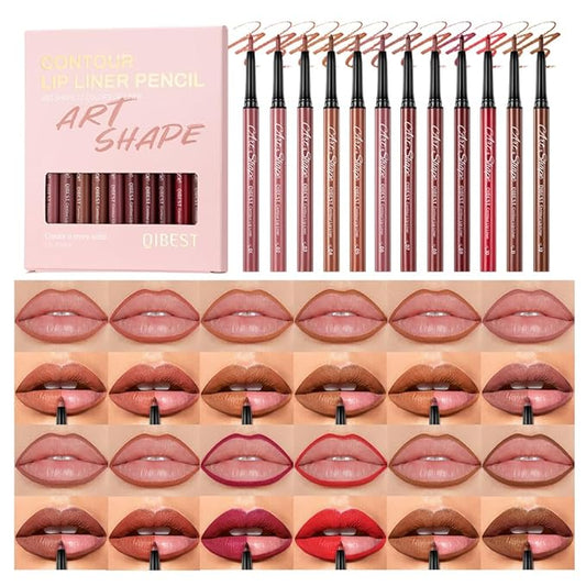 12 Colors Matte Velvet Lip Liner Set, Long Lasting Waterproof Lipstick Pencil, Smooth Glide Nude Pink Red Brown Lipliners for Lip Contour & Fill, Non-Smudge Matte Lip Makeup Set for All Skin Tones