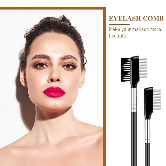 Eyelash Comb with Metal Teeth, 2 Pack Multi-purpose Lash Comb Resuable Eyelash Separator Tool Professional Eyebrow Brush Grooming Eyelash Brush with Wood Handle Eye Makeup Brush Tool for Women