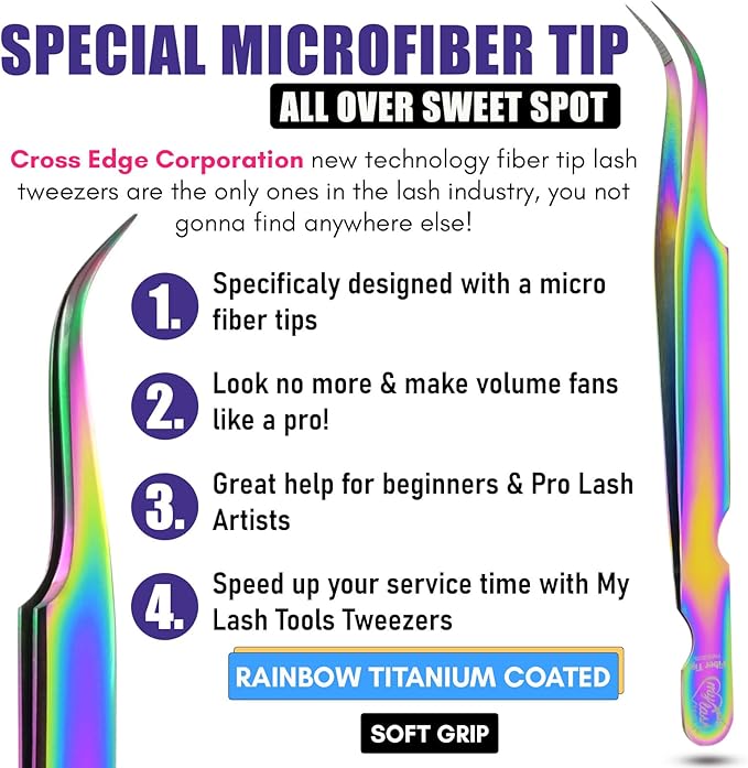 2pcs Fiber Tip Tweezers for Lash Extensions – Curved Tip Base Cut & Isolation Tweezers Set, Precision Stainless Steel Eyelash Extension Tools, Non-Slip Grip, Professional Lash Applicator (Multi)