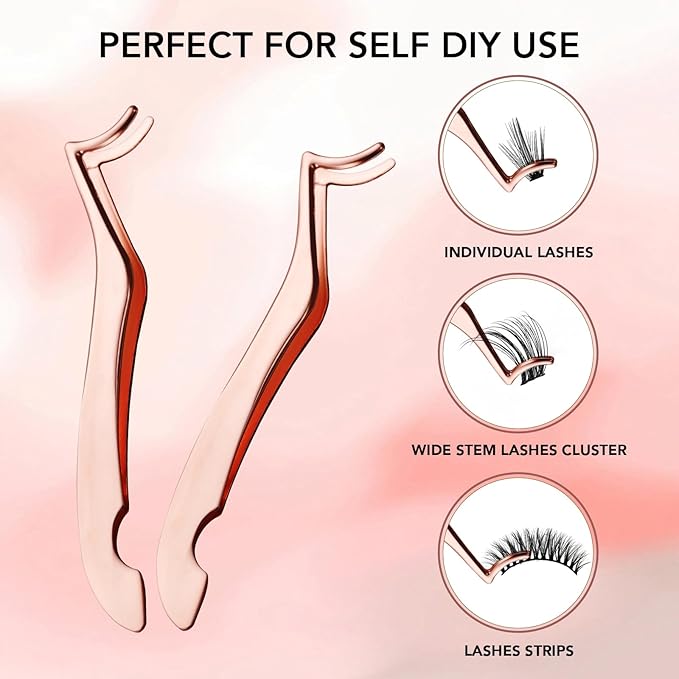 GOLLEE Eyelash Applicator Tool DIY Cluster Lash Tweezers Curved Eyelash Tweezers for Easy Lash Application and Removal, DIY Lash Applicator Tweezer Eyelash Clamper For Strip Lashes Clusters Lash