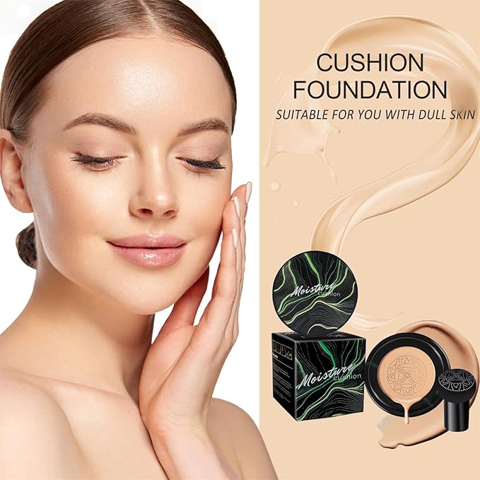 Mushroom Head Air Cushion CC Cream - BB Cream Foundation for Concealer Full Coverage Skin Brighten Long - Lasting Moisturizing, Cushion Foundation Color Correcting for All Skin Types (Buff Beige)