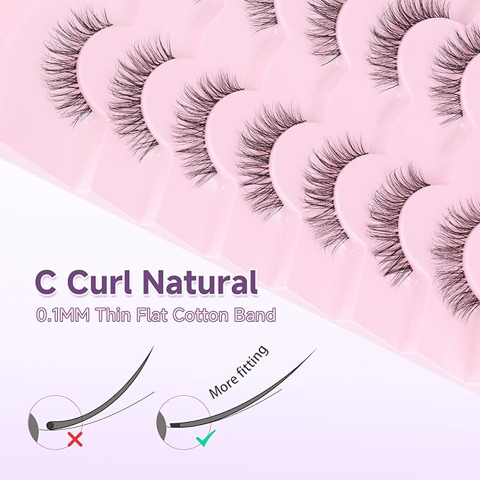 Lashes Natural False Eyelashes Short Lashes 13mm Wispy Eyelashes with Clear Band 3D Volume False Lashes Soft Strip Lashes Pack C Curl Natural Eyelashes Fake Lashes 7 Pair EVENTILL