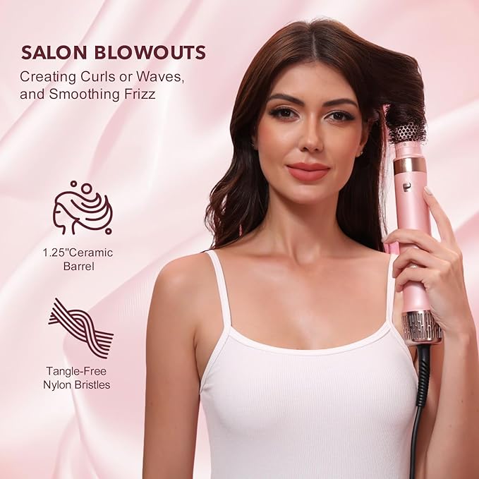 6‑in‑1 Air Wrap Styler, Hair Dryer Brush & Thermal Brush – Fast Dry, Smooth & Shiny Blowouts, Volumizing, Auto Curl L/R, Frizz‑Free No Heat Damage, Includes Travel Bag & Heat‑Resistant Glove