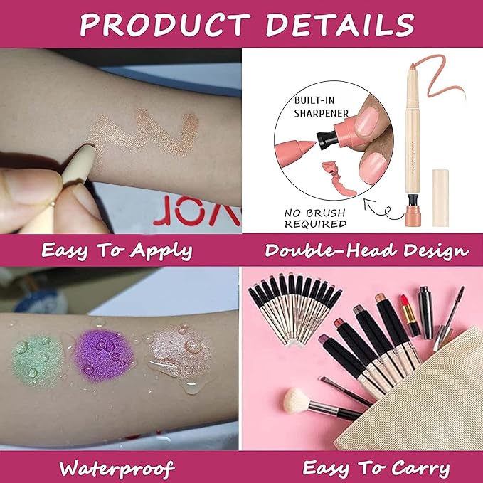 Eyeshadow Pencil Makeup, Waterproof Hypoallergenic Long Lasting Crayon, Highlighter Matte Cream Eye Shadow Stick, Glitter Primer Palette Shimmer Eyeliner Pen, Cocoa Matte