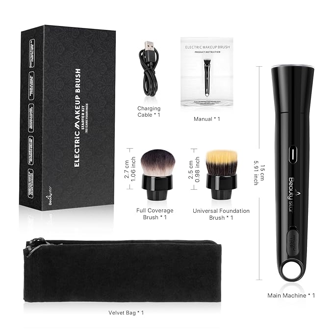 360° Electric Makeup Brush with 2 Replaceable Brush Heads, 2 Adjustable Speeds, Fast and Even Makeup Application, Time-Saving, Gift for Women