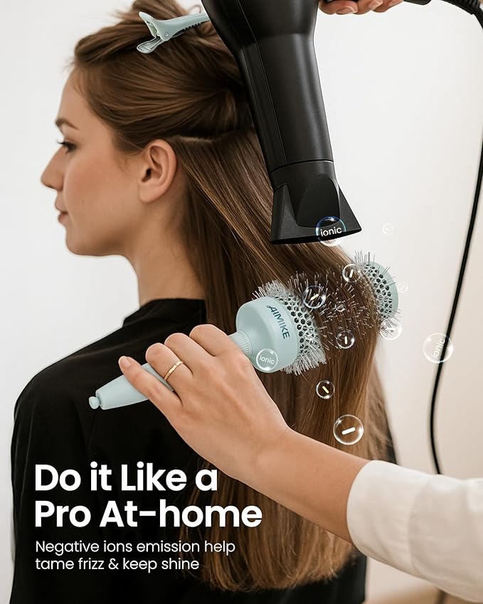 AIMIKE NaturaVol Round Brush for Blow Out, Large Round Hair Brush Nano Thermal Ceramic & Ionic Tech, for Blow Drying & Salon-like Styling at Home, Maximum Volume and Shine- 3”Overall Dia for Long Hair